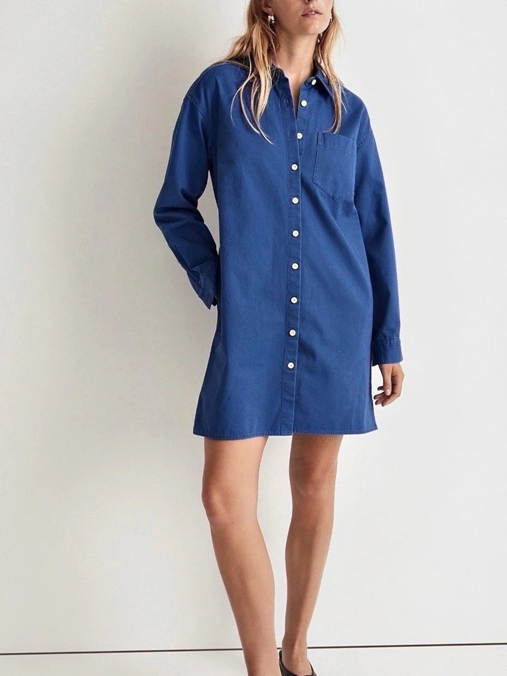 Madewell the Mini Shirtdress in (Re)generative Chino Blue Size M. Euc